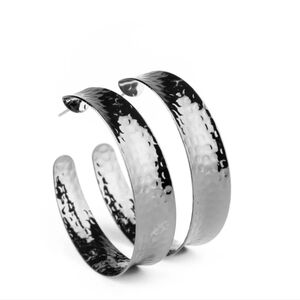 "FEARLESSLY FLARED" - Black Texture Hammered Gunmetal Hoop  Earrings